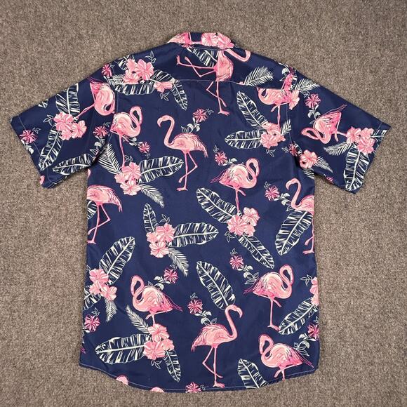 Flamingo Hawaiian Shirt Mens Medium Tropical Floral Button Up Party Summer Casua - Picture 5 of 7